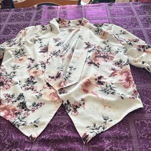 Warehouse One Cream and Pink Floral Open Cardigan